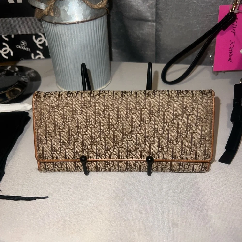 Christian Dior Trotter Canvas Leather Brown Long Wallet